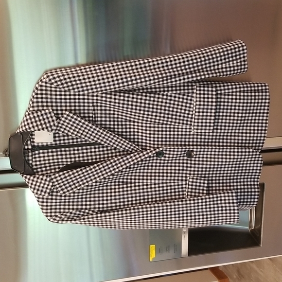 💕TIBI💕 Cut Ups Gingham Suiting Mens Blazer with Back Zip Black & White Print 4 - Picture 13 of 16